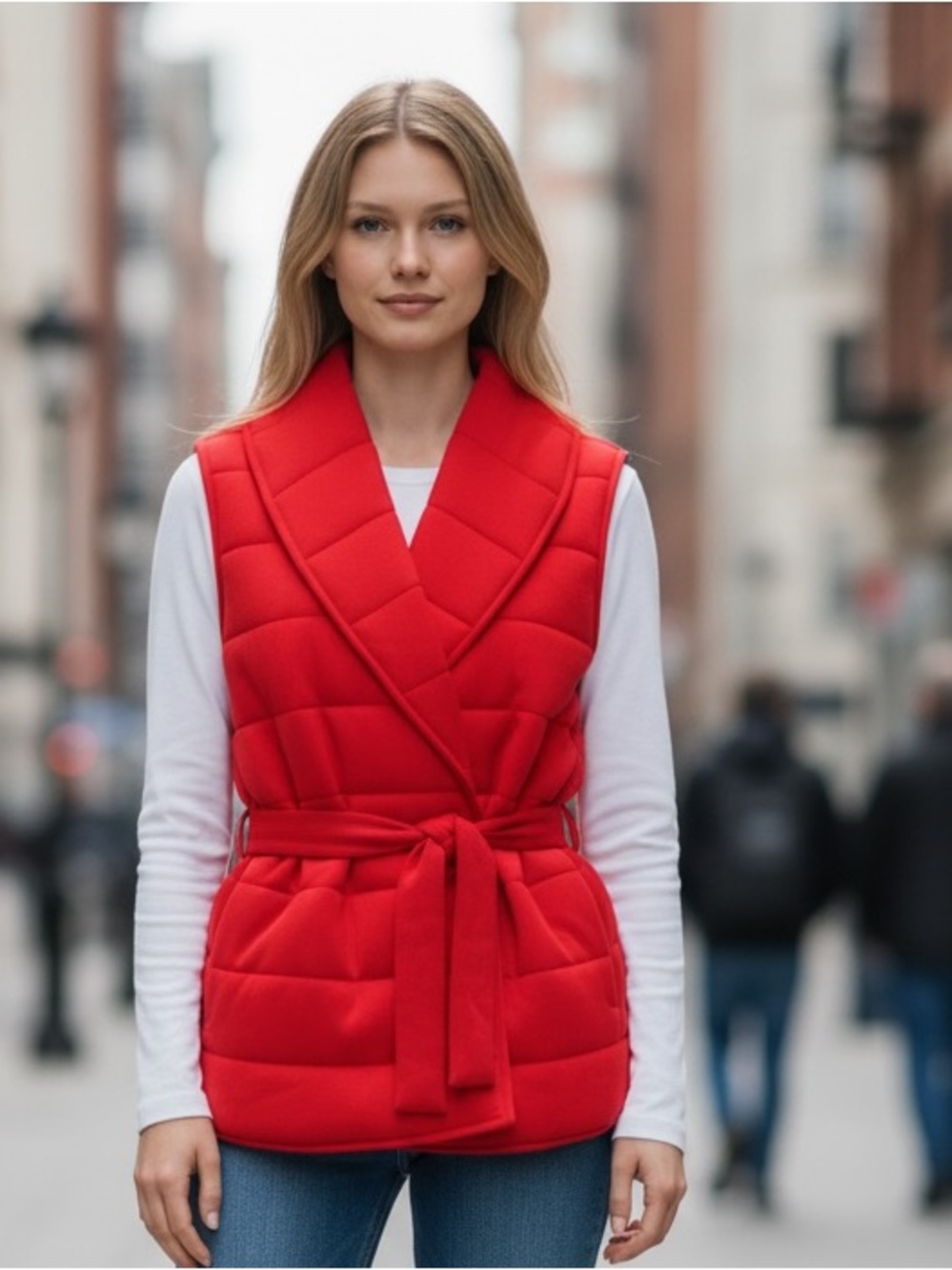 NWT SPANX Women's Red Quilted Sleeveless Tie Waist Belted Vest w/ Pockets XL